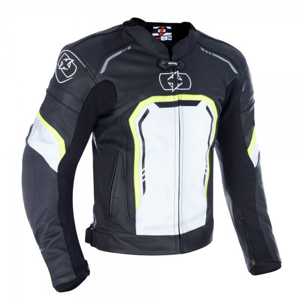 Oxford STRADA MS LEATHER SPORT JKT BLACK/WHITE/FLUO M
